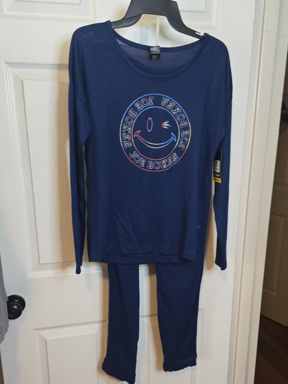 Joe Boxer Navy Blue Smiley Face Pajama Set with Rainbow Accent